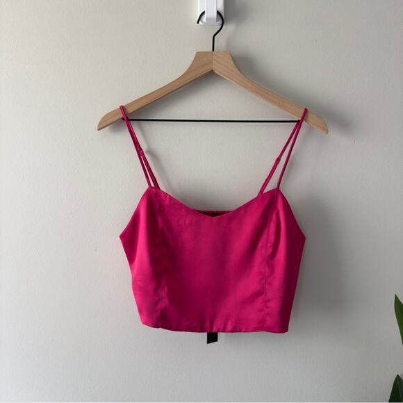 Revolve House of Harlow 1960 Pink Crop Camisole smocked back spaghetti straps L - Picture 1 of 13